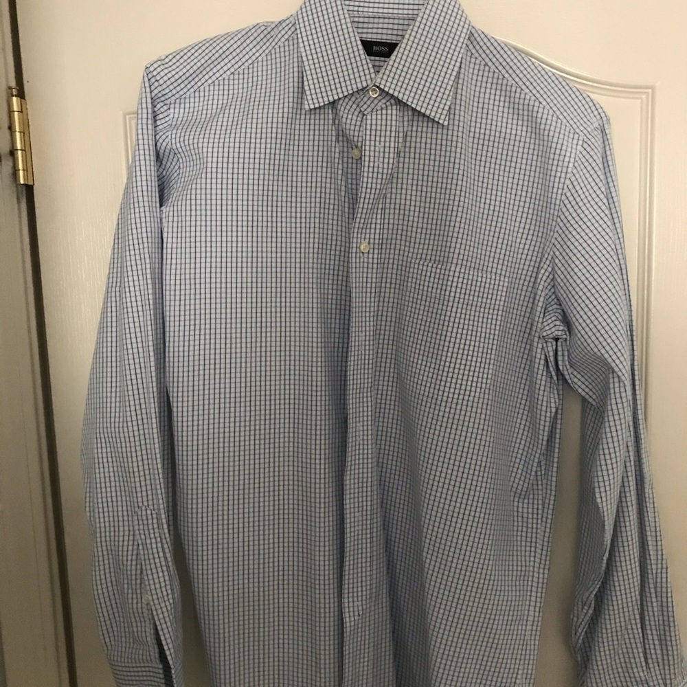 Hugo Boss Blue Gingham dress shirt. Size 15 34/35.